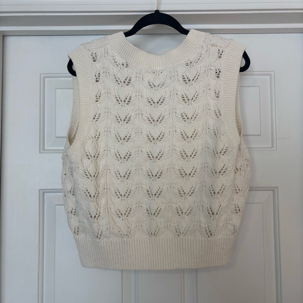 LOFT Cream Pointelle Knit Sweater Vest Women’s Size L - Picture 4 of 5